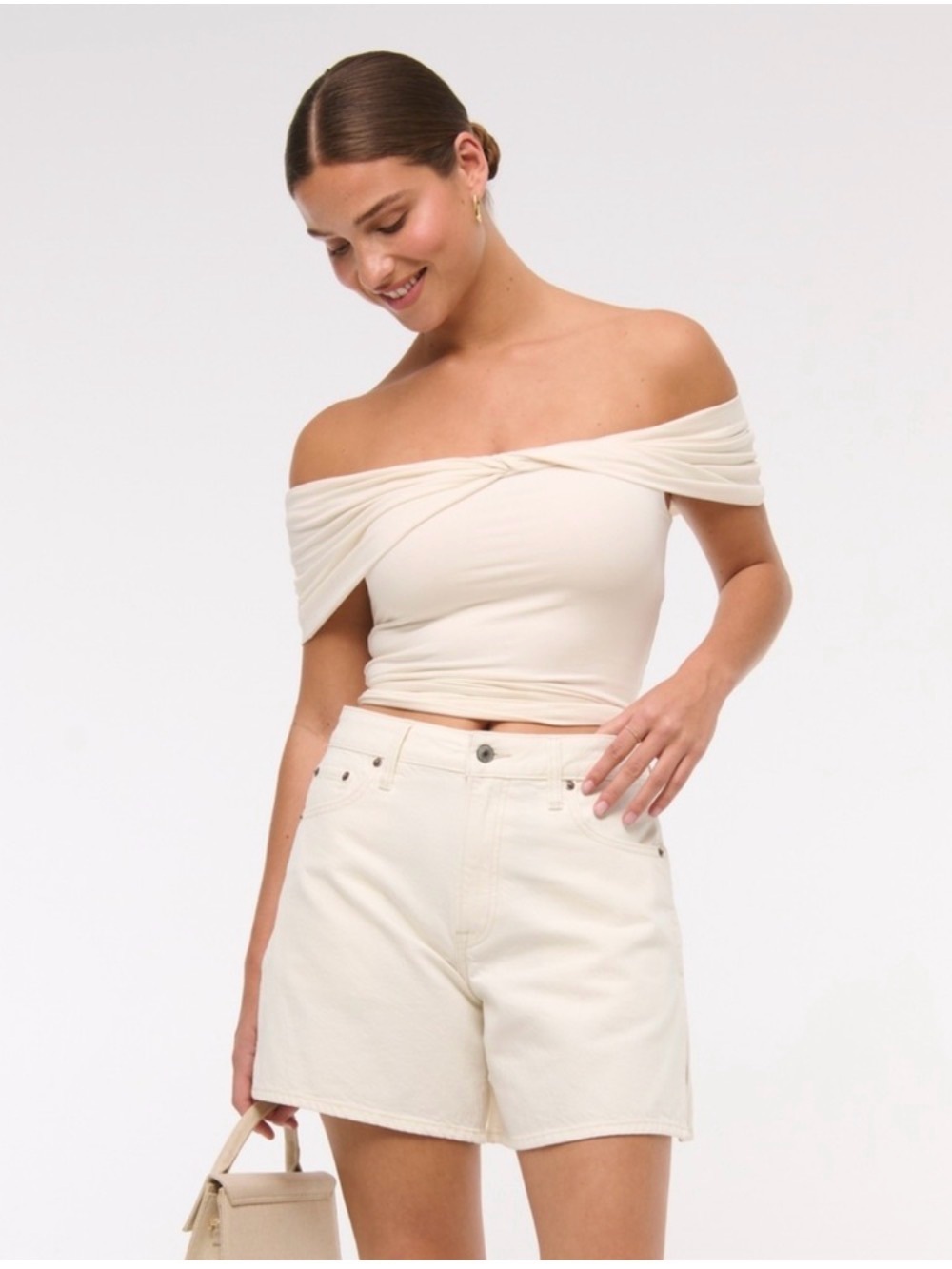 Abercrombie & Fitch Cream Off-White Jean Shorts